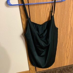 Green, drop neck, spaghetti strap, fairly worn